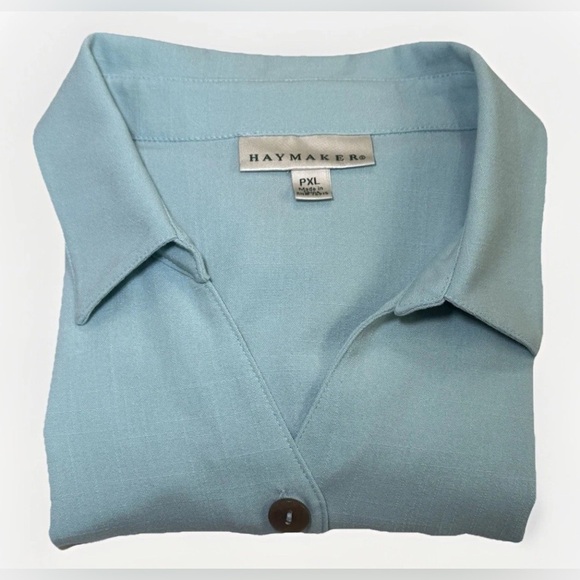 Haymaker Tops - Haymaker Womens Size PXL Pale Blue Aqua Blouse Linen Feel Flowing Comfy Sharp!